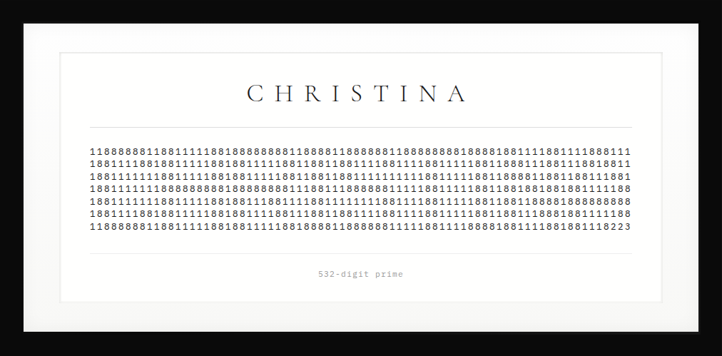 CHRISTINA prime number art in a black frame